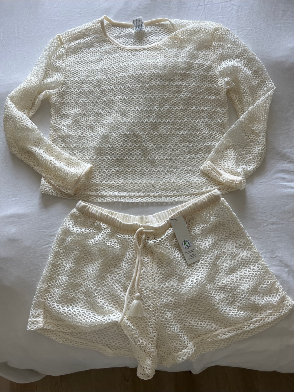 No Boundaries Cream Open-Weave Crochet Top set Top:Small bottom: Medium